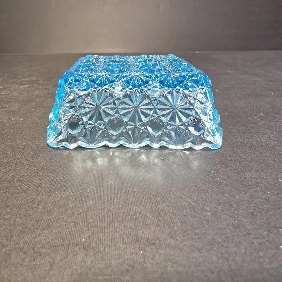 4 Daisy And Button Blue Sauce Dish LG Wright Glass Vintage Trinket Dishes 4" - Picture 7 of 9